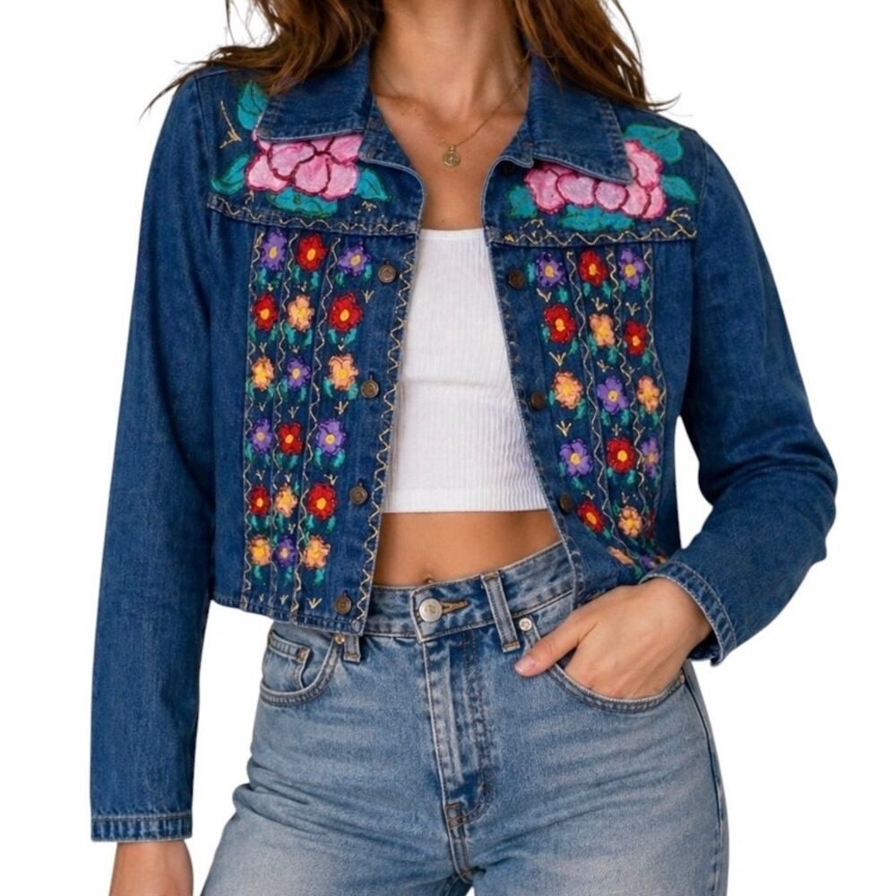 Levi's Asterisk Vintage Denim Jacket Hand Painted Floral Cropped Boho Medium